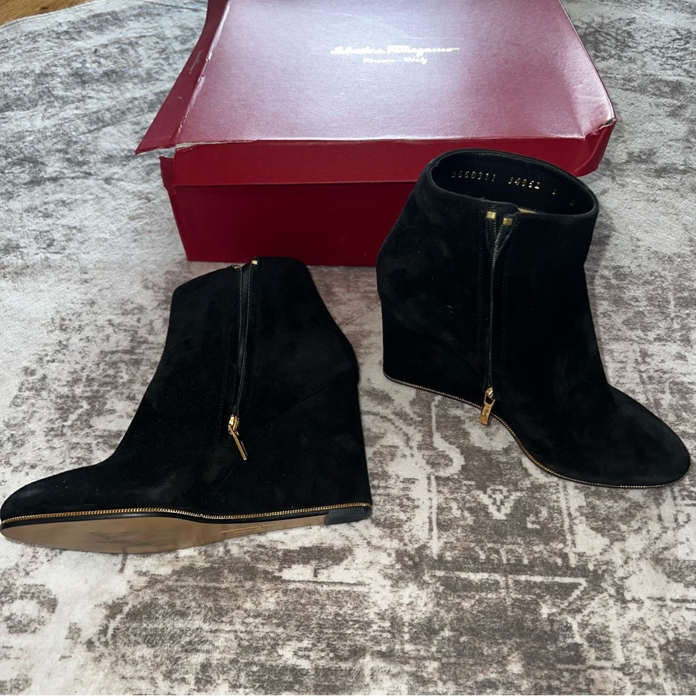 Salvatore Ferragamo Fiamma Suede Wedge Ankle Boot